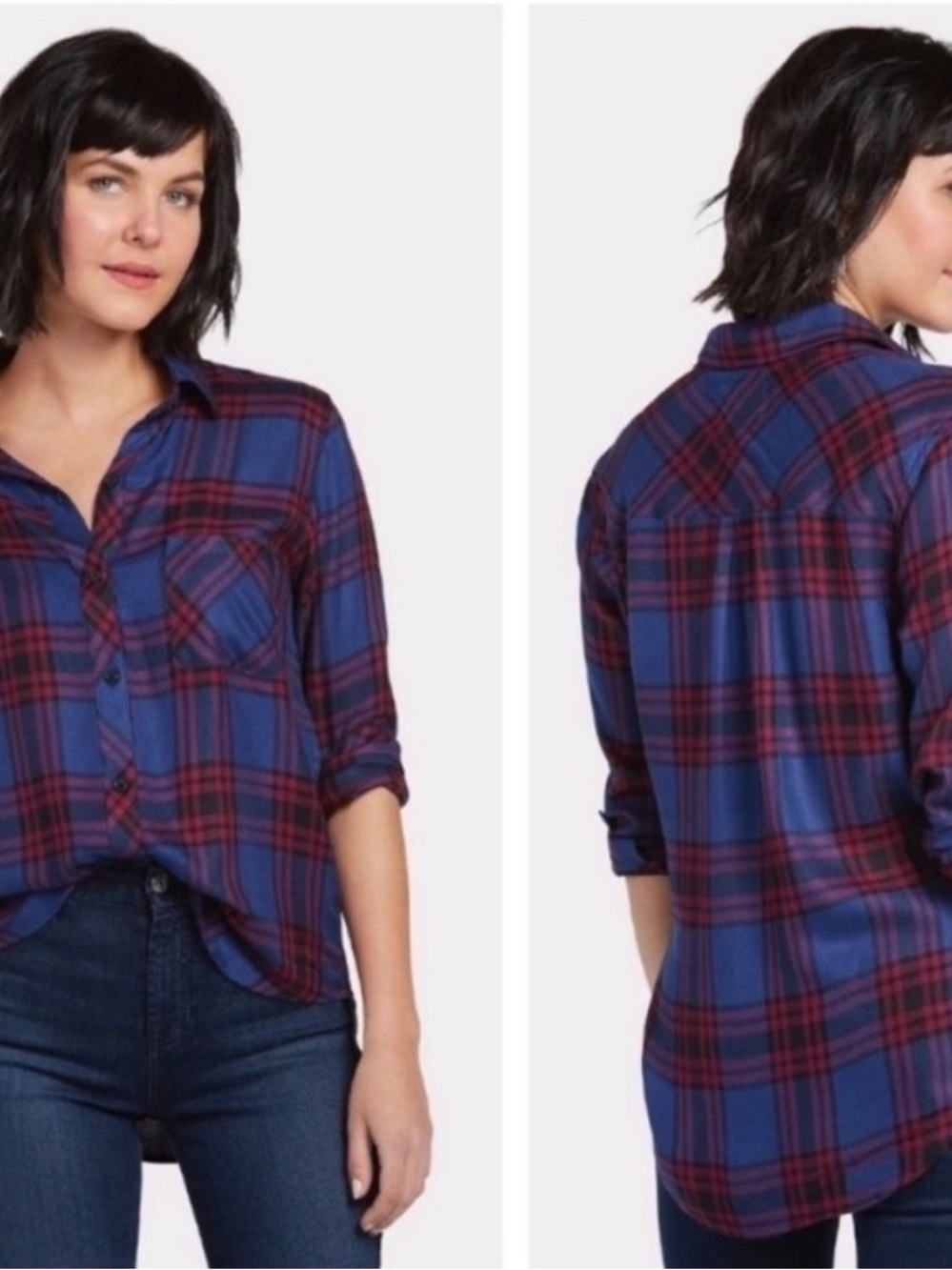 Rails Hunter Raspberry Royal Black Plaid Flannel Button Down Shirt Size Medium